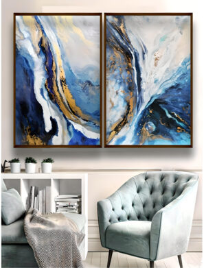 Oceanic Opulence – Blue & Gold Abstract Canvas Symphony (Copy)