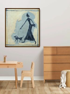 Elegant Stroll with Canine Companion – Contemporary Canvas Prints