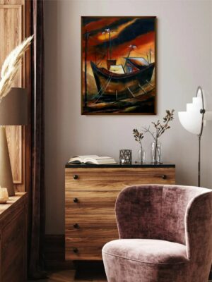 Moored Amidst the Fiery Skies – Abstract Canvas Prints