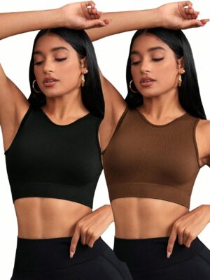 Summer Casual Solid Color Slim Fit Cropped Sports Tank Top