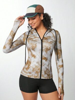 Women’s Printed Simple Style Zipper Long Sleeve Sports Jacket, Daily Wear