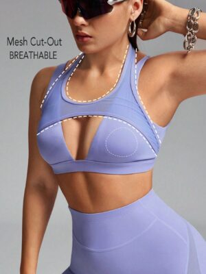 Solid Color Mesh Cut Out Sports Bras ,Summet Outfits Matching, Daily Casual & Workout , Y2K Tank Tops