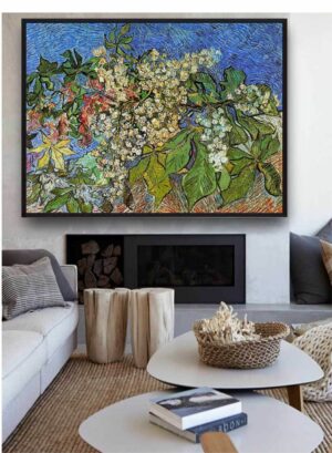 “Green & Blue Leaves Painting Framed Wall Art”