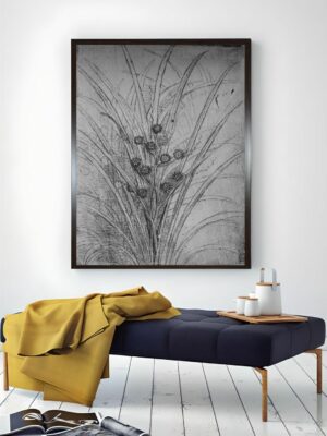 “Grey & Black  Flowering Rushes Canvas Painting Wall Art”