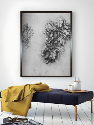 “Grey Oak-Leaves With Acorns & Dyer’s Weed Canvas Painting Wall Art”