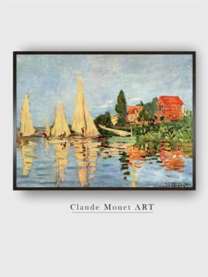 “Blue  Green Wooden Regatta at Argenteuil Painting Rectangular Wall Art”