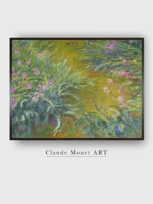 “Green  Pink Wooden Framed Floral Painted Rectangular Canvas Wall Art”