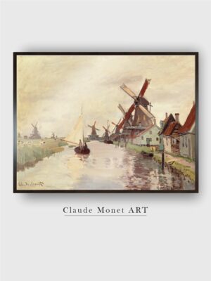 “Beige  Windmill In Holland Canvas Painting Wall Art”
