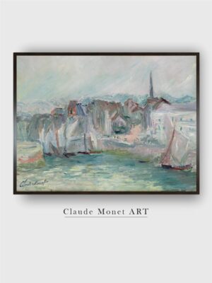 “Blue  Black Boats in the Port of Honfleur Painting Framed Wall Art”